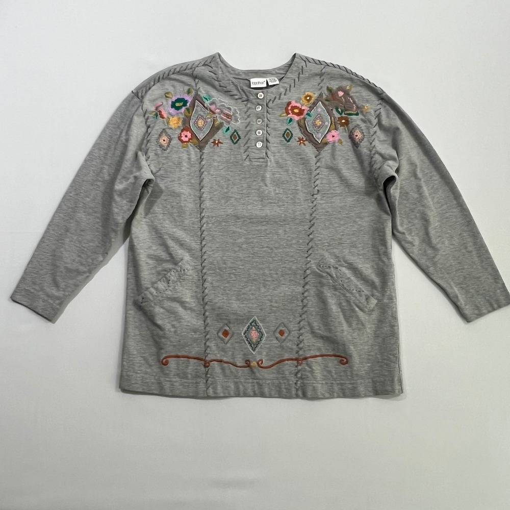 Together Top Large Grey Embroidered Floral Boho Henley Blanket Whipstitch READ